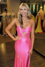 Glitter Lilac Strapless Mermaid Prom Dress With Beading Satin