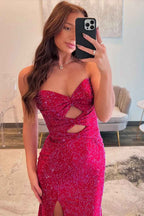 Glitter Yellow Satin Mermaid Cutout Prom Dress With Beading Sweetheart Neckline