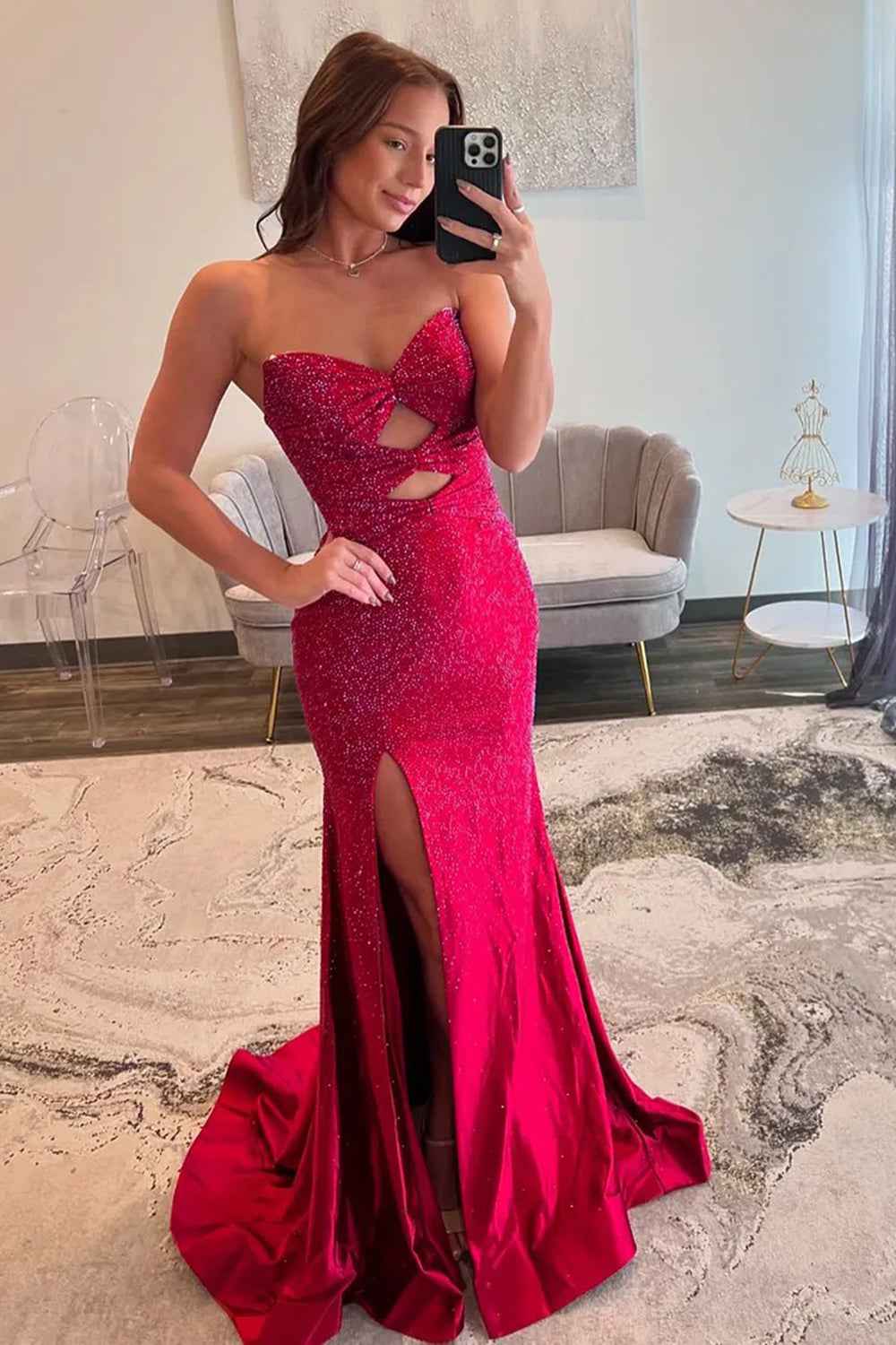 Glitter Lilac Strapless Mermaid Prom Dress With Beading Satin