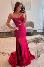 Glitter Lilac Strapless Mermaid Prom Dress With Beading Satin