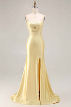 Glitter Lilac Strapless Mermaid Prom Dress With Beading Satin