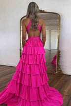 Grey Sequin A Line Tiered Corset Beaded Prom Dress With Plunging Halter Neckline And Slit