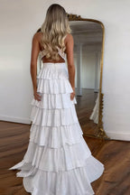 Grey Sequin A Line Tiered Corset Beaded Prom Dress With Plunging Halter Neckline And Slit