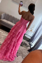Abito lungo da sera a balze in chiffon a linea ad A con spacco