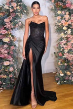Sparkly Gold Sweetheart Beaded Mermaid Corset Prom Dress With Slit
