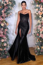 Sparkly Gold Sweetheart Beaded Mermaid Corset Prom Dress With Slit