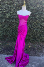 Sparkly Gold Sweetheart Beaded Mermaid Corset Prom Dress With Slit