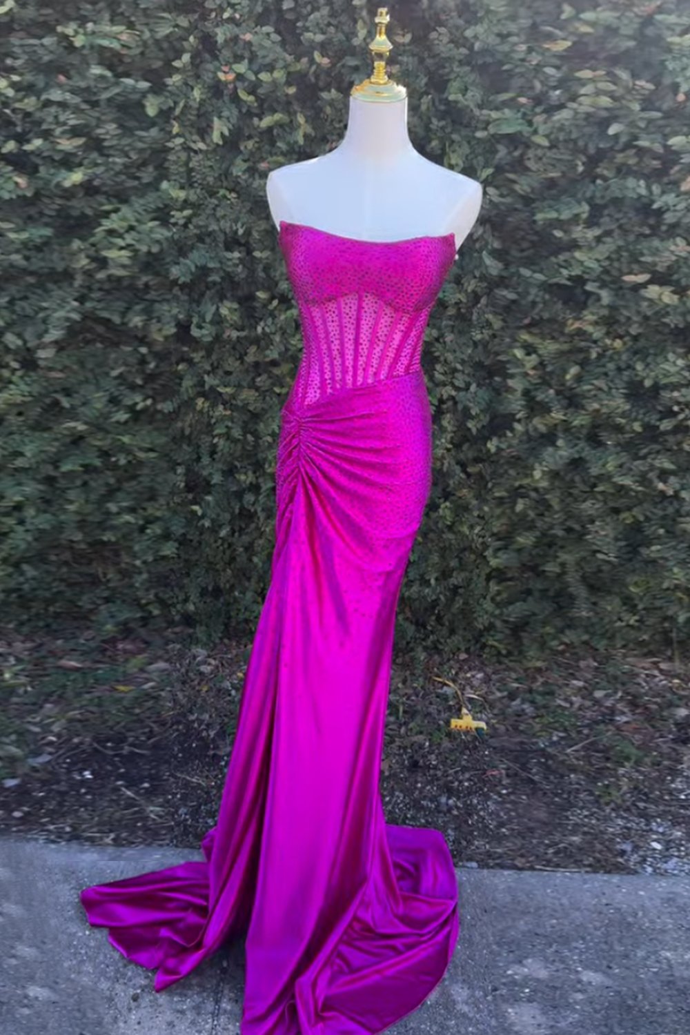 Sparkly Gold Sweetheart Beaded Mermaid Corset Prom Dress With Slit