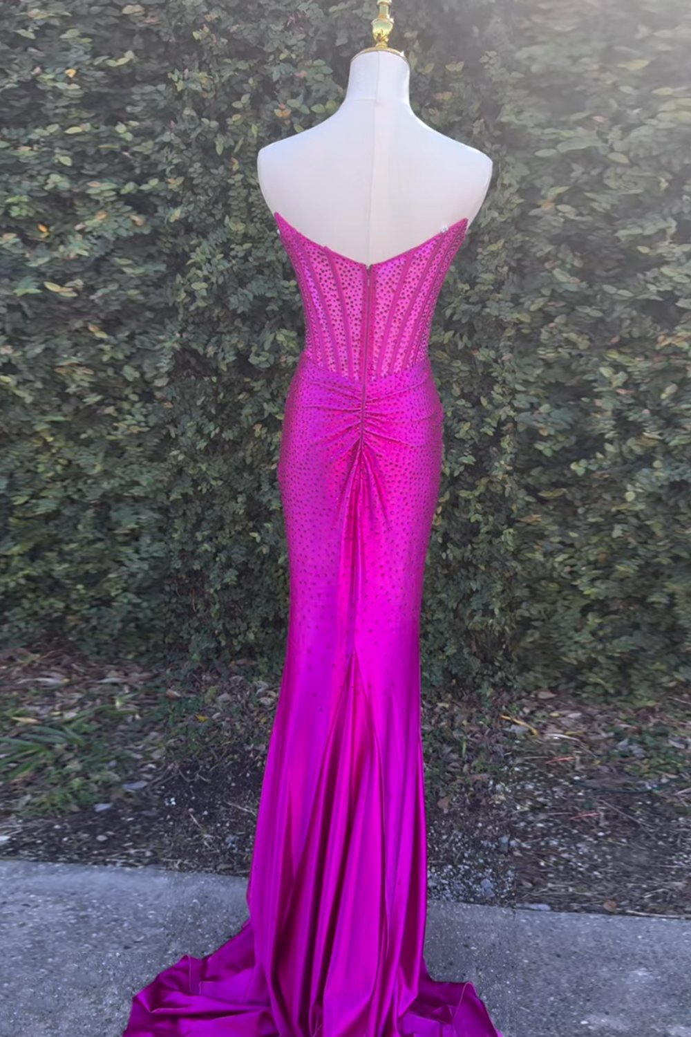 Sparkly Gold Sweetheart Beaded Mermaid Corset Prom Dress With Slit
