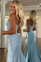 Sparkly Gold Sweetheart Beaded Mermaid Corset Prom Dress With Slit