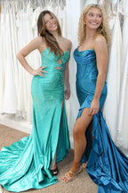 Glitter Lilac Strapless Mermaid Prom Dress With Beading Satin
