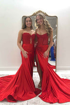 Sparkly Gold Sweetheart Beaded Mermaid Corset Prom Dress With Slit