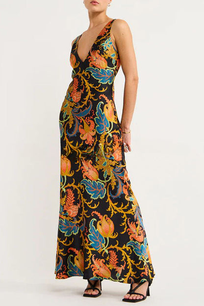 Forever Mine – Exklusives Maxi-Slip-Kleid aus Satin mit botanischem Print 