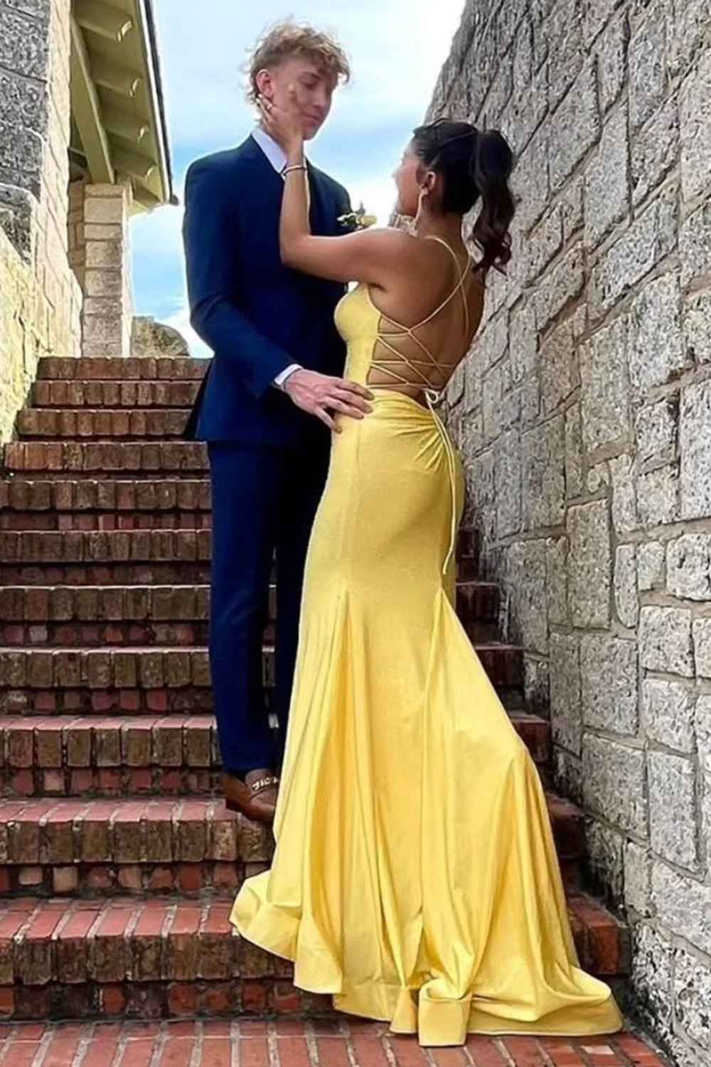 Red Polyester Spaghetti Strap Mermaid Long Prom Dress With Beading