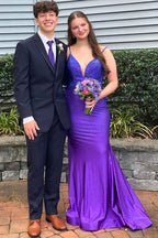 Red Polyester Spaghetti Strap Mermaid Long Prom Dress With Beading