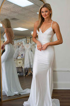 Red Polyester Spaghetti Strap Mermaid Long Prom Dress With Beading
