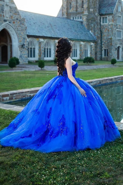 Glitzerndes Herzausschnitt-Prinzessin-Quinceanera-Kleid mit Pailletten-Applikationen