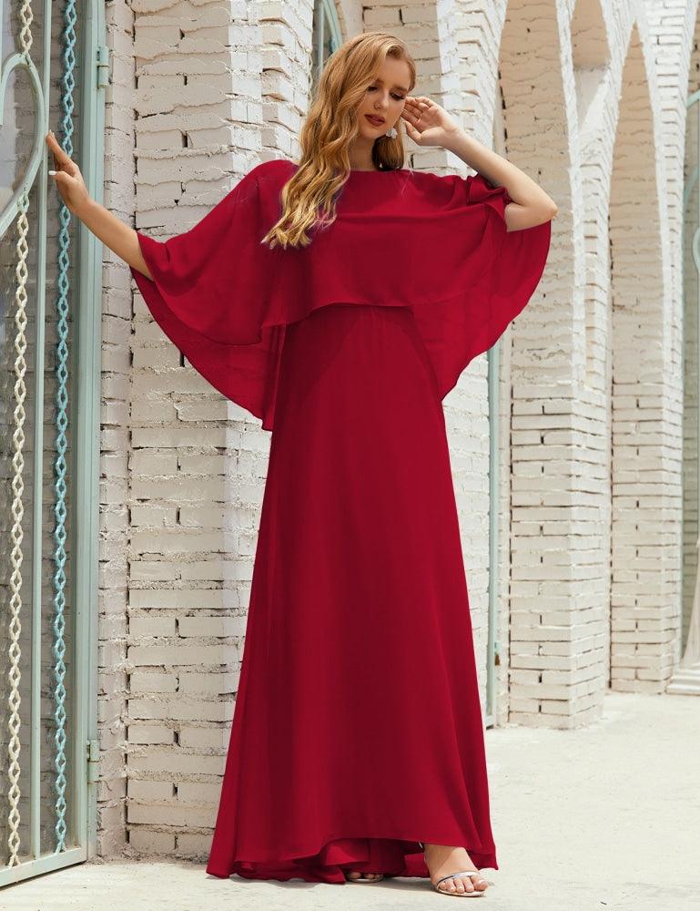 Abito da Damigella Donna Manica Lunga Scollatura a V Chiffon Abito da Cerimonia Matrimonio Festa 28018