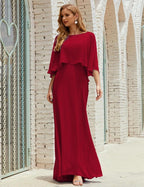 Abito da Damigella Donna Manica Lunga Scollatura a V Chiffon Abito da Cerimonia Matrimonio Festa 28018
