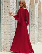 Abito da Damigella Donna Manica Lunga Scollatura a V Chiffon Abito da Cerimonia Matrimonio Festa 28018