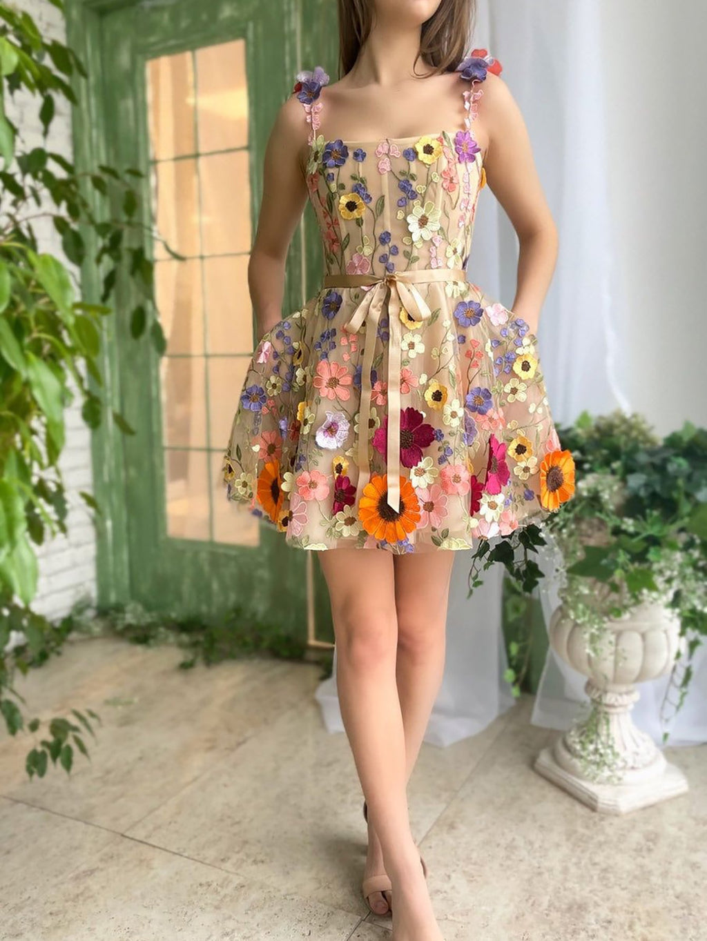 A Line Floral Short Homecoming Dress With 3D Flowers