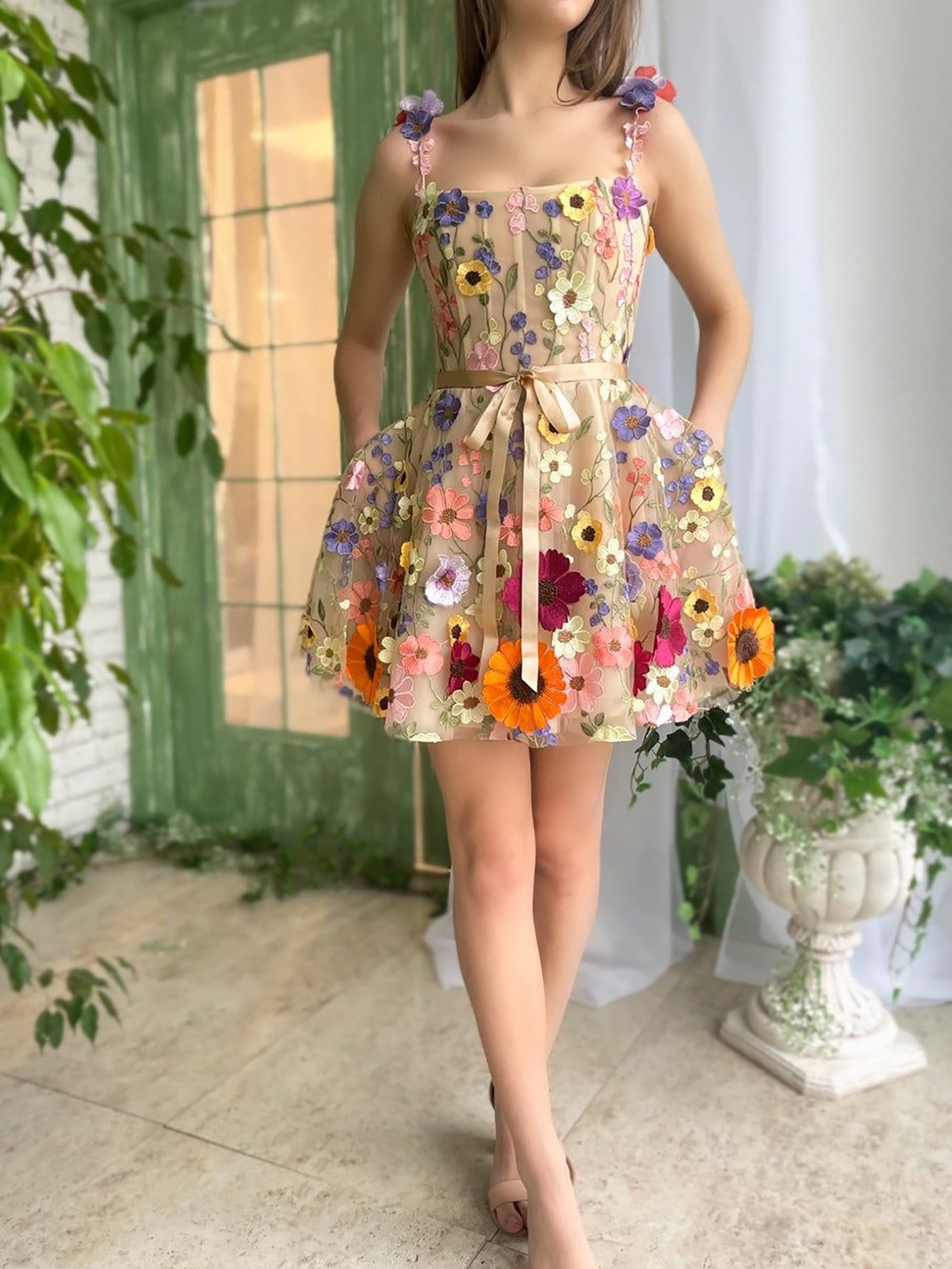 A Line Floral Short Homecoming Dress With 3D Flowers