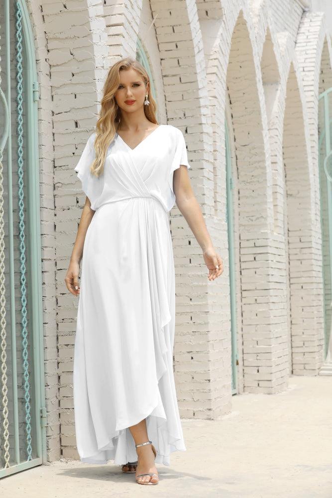 Vestidos de Mãe da Noiva Tamanho Grande Decote em V Comprido para Baixo Vestido de Gala Formal para Convidado de Casamento 28020