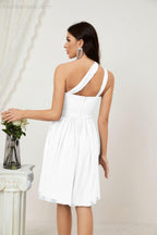 Numbersea Damen Chiffon Kurzes Ein-Schulter Brautjungfernkleid Festliche Kleider für Feier Heimkehr 2804