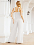 Tuta da sera elegante Numbersea con scollo incrociato, abito lungo per damigella, pantaloni a zampa d'elefante 28033