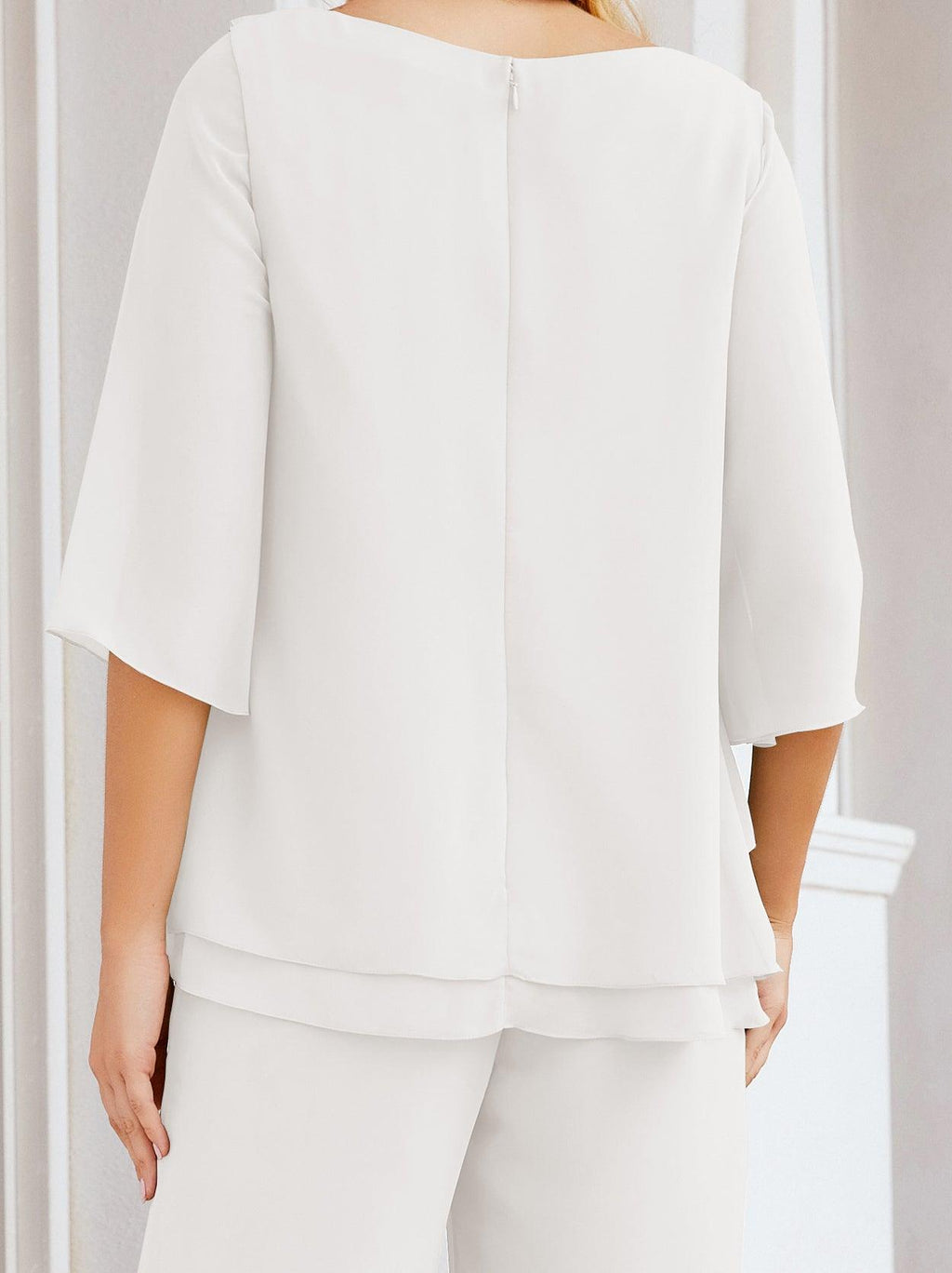Robe de mariée élégante pour la mère de la mariée en deux pièces, tailleur pantalon grande taille à volants superposés, peignoir argenté 28064