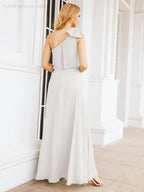 Robe de mariée longue asymétrique en mousseline à volants, sans manches et fendue sur le côté, modèle 28057