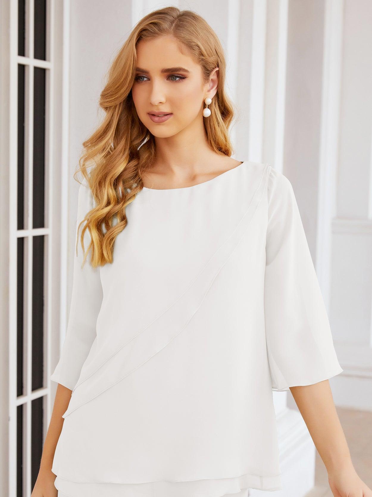 Robe de mariée élégante pour la mère de la mariée en deux pièces, tailleur pantalon grande taille à volants superposés, peignoir argenté 28064