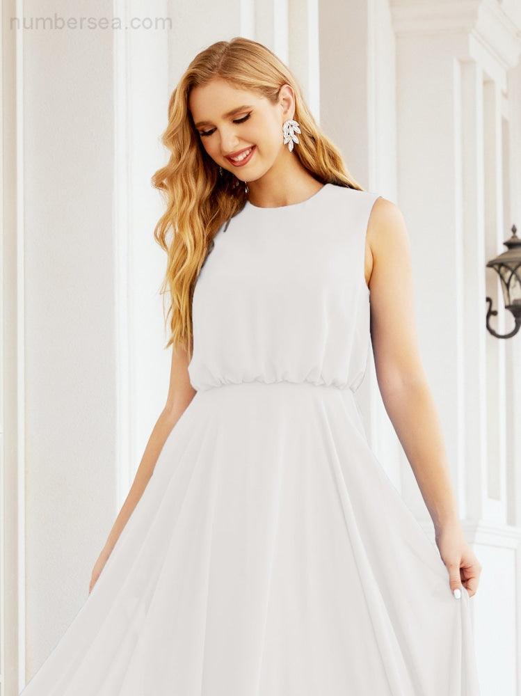 Vestido de Dama de Honra Sem Mangas Longo Linha A para Baile de Gala e Noites Formais 28025