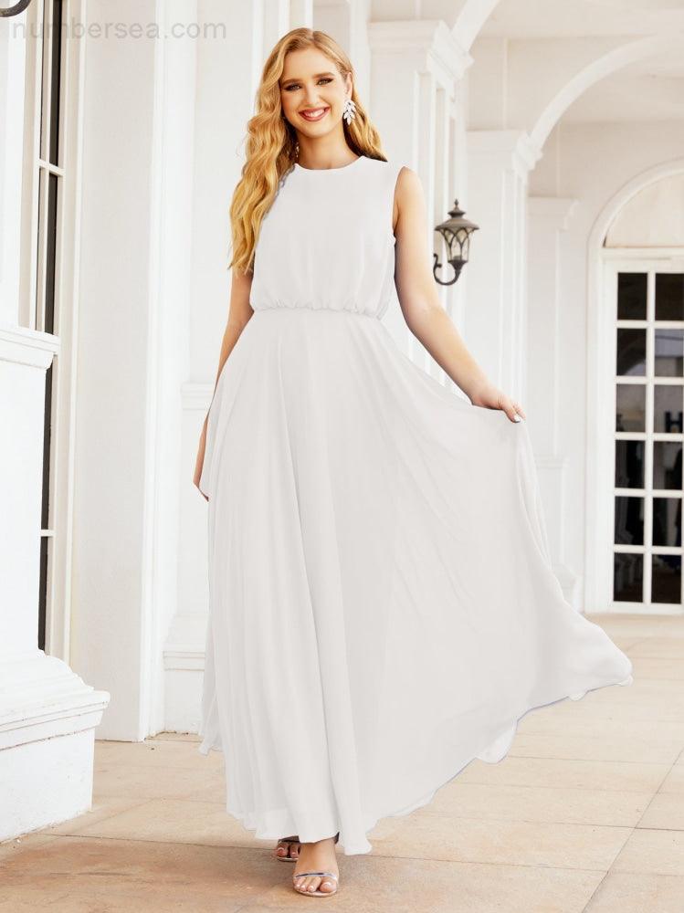 Vestido de Dama de Honra Sem Mangas Longo Linha A para Baile de Gala e Noites Formais 28025