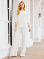 Robe de mariée élégante pour la mère de la mariée en deux pièces, tailleur pantalon grande taille à volants superposés, peignoir argenté 28064