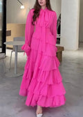 Abito lungo da sera elegante a strati in chiffon con balze per festa e ballo Y7617
