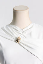 Elegante, solide Metall-Accessoires, Dekoration, Falten, O-Ausschnitt, Abendkleider (3 Farben) 