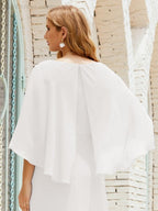 Abito da Damigella Donna Manica Lunga Scollatura a V Chiffon Abito da Cerimonia Matrimonio Festa 28018