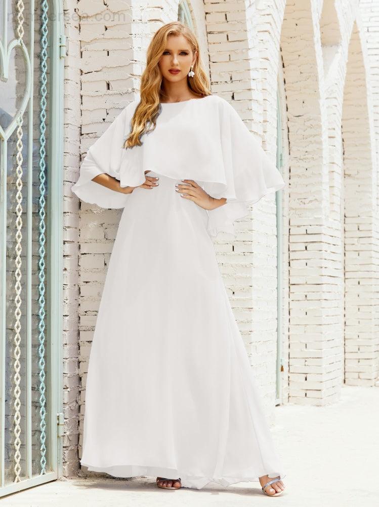 Abito da Damigella Donna Manica Lunga Scollatura a V Chiffon Abito da Cerimonia Matrimonio Festa 28018