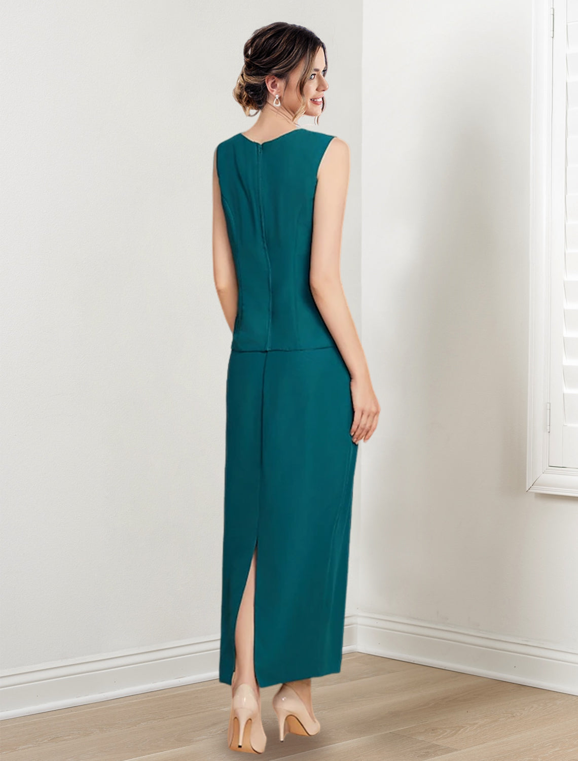 Ankle Length Mother Of The Bride Dress Sheath Silhouette With Jewel Neck