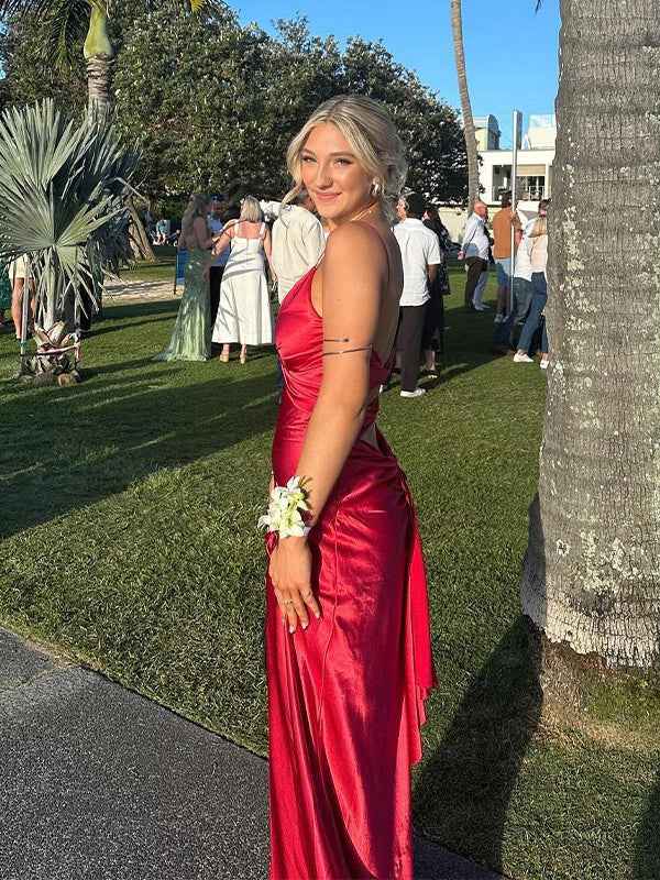 Yellow Mermaid Satin Twist Front Spaghetti Straps Maxi Prom Dress
