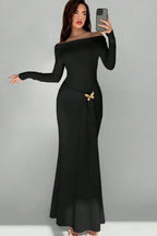 Off Shoulder Mermaid Prom Dress With Appliques And Long Sleeves