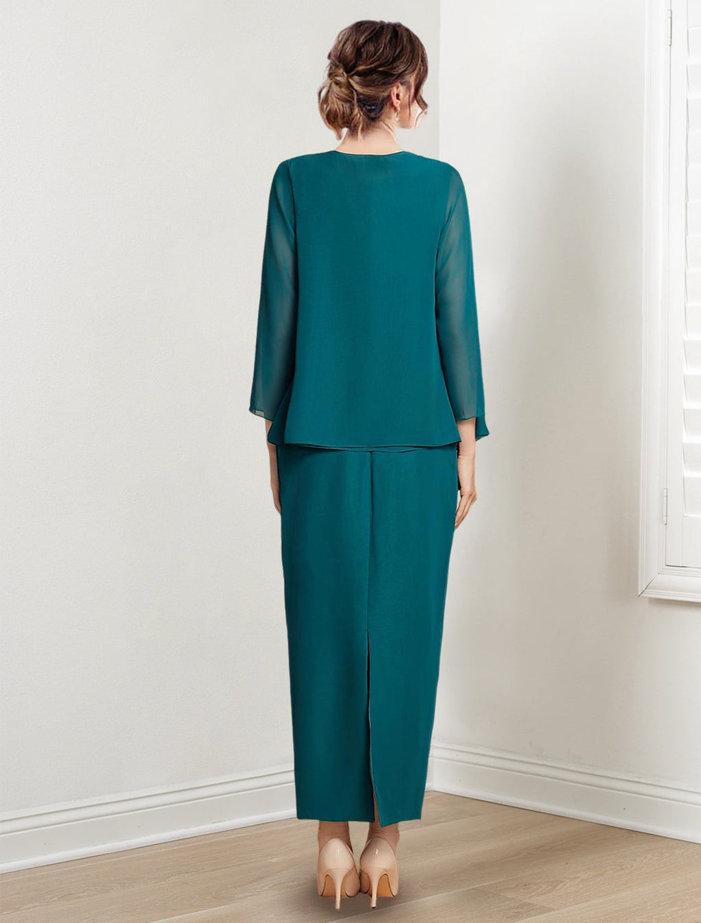 Ankle Length Mother Of The Bride Dress Sheath Silhouette With Jewel Neck