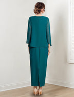 Ankle Length Mother Of The Bride Dress Sheath Silhouette With Jewel Neck