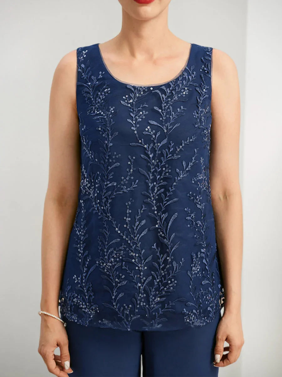 بدلات بنطلون من الشيفون لأم العروس مع الترتر والسترة