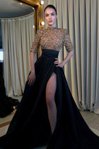 Long Prom Dress Half Sleeves High Slit Custom 70 Colors Available