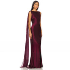 Burgundy Mermaid Women's Evening Gown Boat Neck Evening Dress For Wedding  Sleeveless  Long Backless Formal Dress