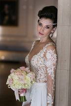 Chiffon Long Sleeves Wedding Dress With Slit Elegant Bridal Gown