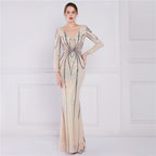Positioning Floral Sequin Evening Dress Women Banquet Elegant Long Sleeve Sequined Queen Fishtail Dress