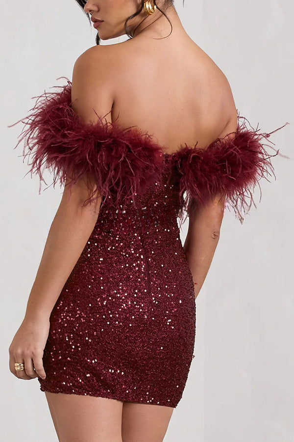 It's Show Biz – Figurbetontes Minikleid mit Pailletten und Federbesatz 